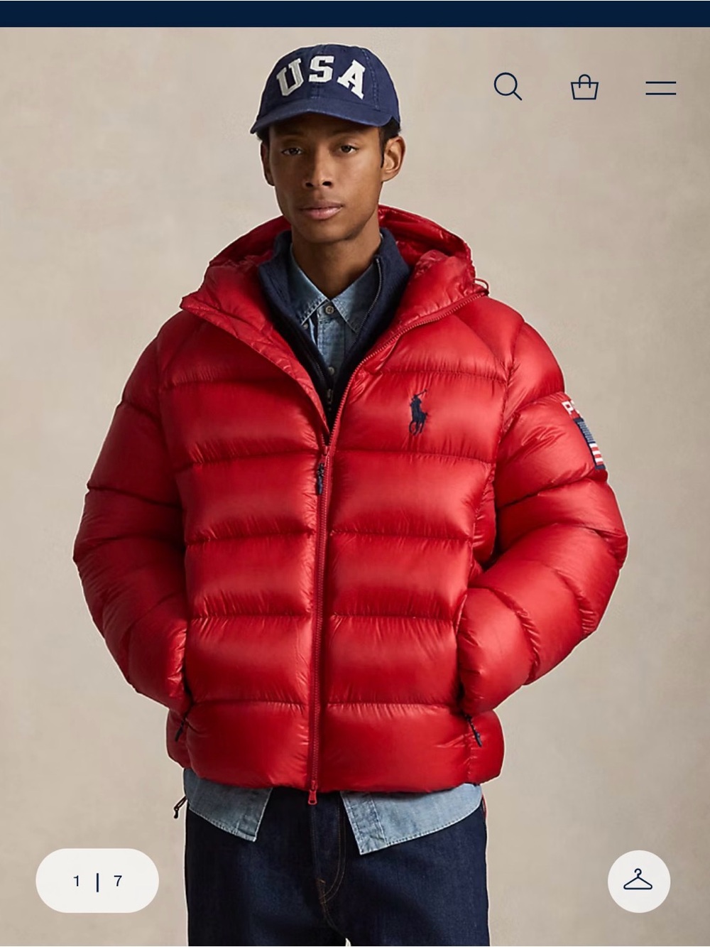 Red Polo Ralph Lauren Hawthorne Flag Down Jacket